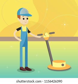 Cleaning Carpet Cartoon Illustration