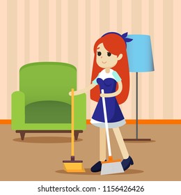Cleaning Carpet Cartoon Illustration
