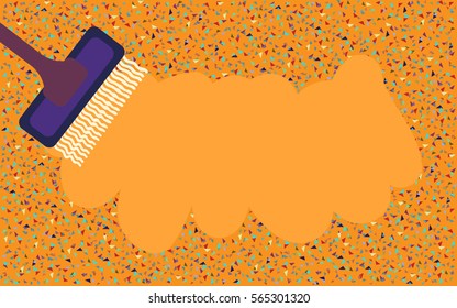 Cleaning carpet or floor. Mop or swab washes the dirty floor and leaves free space for your text. Creative vector illustration about cleanup house. Background for advertising house cleaning services