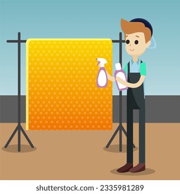 Fondo de la ilustración de la alfombra de limpieza. Ilustración del filtro de alfombras. Ilustración de fondo de banner web de limpieza de alfombras coloridas