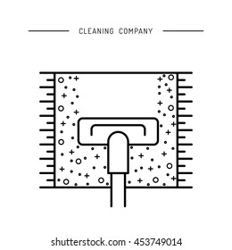 Cleaning of carpets with vacuum cleaner and detergents drawn in a linear fashion. Vector logo of the cleaning company, booklet, flyer