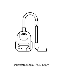 Cleaning of carpets with vacuum cleaner and detergents drawn in a linear fashion. Vector logo of the cleaning company, booklet, flyer