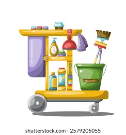 Cleaning cart flat hand drawn illustration. Hand drawn illustration isolated on white background
