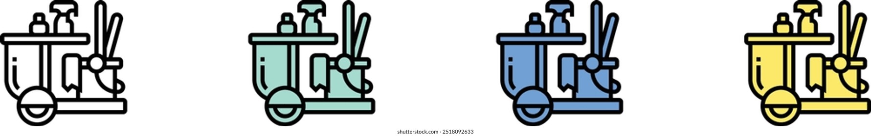 cleaning cart icon. Outline, Green, Blue and Yellow Style Design Isolated On White Background