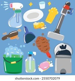 Cleaning cartoon icons set vector