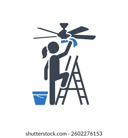 Cleaning Ceiling Fan Icon On White Background