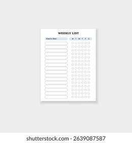 Cleaning checklist form to track weekly chores with organized sections for days and tasks.