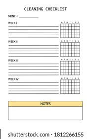 Cleaning Checklist planner page a4 size, printable page for diary, notebook, organiser
