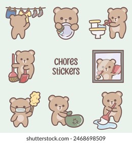 Cleaning chores sticker bear cute