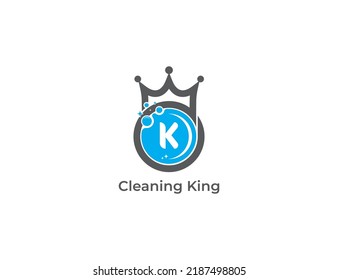Cleaning Clean Service Logo Concept icon sign symbol Design with Letter K. Crown, Cleaning King Logotype. Vector illustration logo template