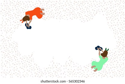 Cleaning. The cleaners or housekeeper wash the dirty floor or carpet and leaves free space for your text. Creative vector illustration about cleanup. Background for advertising house cleaning services