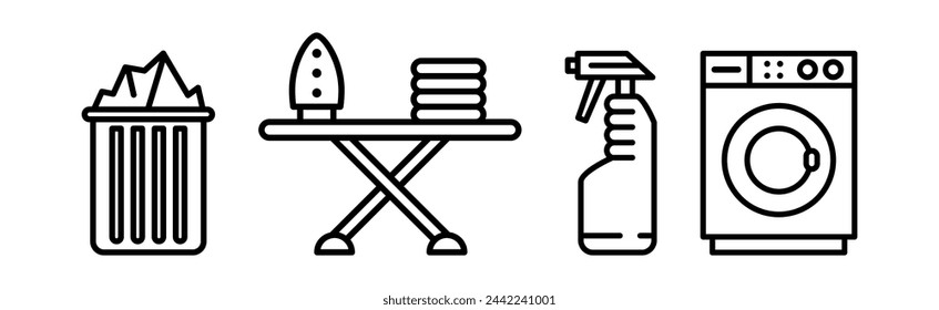 Cleaning and Cleanup Line Object and Equipment Vector Set