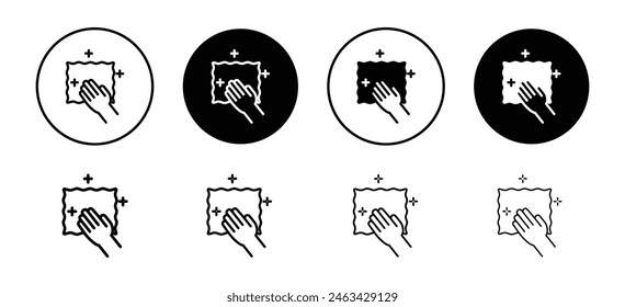 Cleaning cloth icon. hand wet wipe to clean or wash glass or household item symbol. surface housekeeping polish rag vector