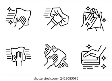 Cleaning cloth line icon set. Wipe with a rag symbol. Housekeeping equipment sign. vector illustration on white background