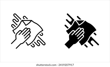 Wäscheleine-Symbol-Set. Wischen Sie mit einem Lappen-Symbol ab. Unterkunftsgerät-Schild. Vektorgrafik auf weißem Hintergrund