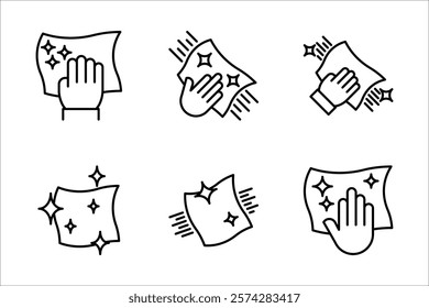Cleaning cloth line icon set, vector illustration on white background.