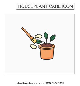 Icono de limpieza del color. Eliminar el polvo de las plantas. Jardinería doméstica. Concepto de cuidado de plantas domésticas.Ilustración vectorial aislada