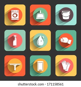 Cleaning Colorful Flat Design Icon Set. Template Elements For Web And Mobile Applications