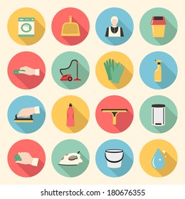 cleaning colorful flat style icons set. template elements for web and mobile applications