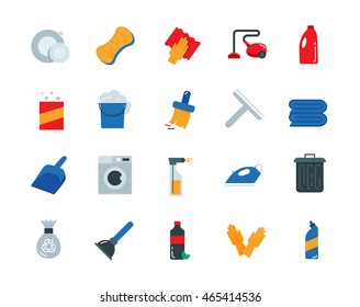 Cleaning colorful vector icons set flat style