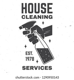 Cleaning company badge, emblem. Vector illustration. Concept for shirt, print, stamp or tee. Vintage typography design with cleaning equipments. Cleaning service sign for company related business