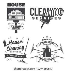 Cleaning company badge, emblem. Vector illustration. Concept for shirt, print, stamp or tee. Vintage typography design with cleaning equipments. Cleaning service sign for company related business