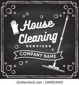 Cleaning company badge, emblem. Vector illustration. Concept for shirt, print, stamp or tee. Vintage typography design with cleaning equipments. Cleaning service sign for company related business