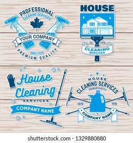 Cleaning company badge, emblem. Vector illustration. Concept for shirt, print, stamp or sticker. Vintage typography design with cleaning equipments. Cleaning service sign for company related business