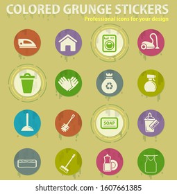 cleaning company colored grunge icons with sweats glue for design web and mobile applications
