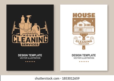 Cleaning company covers, invitations, posters, banners, flyers. Vector illustration. Vintage typography design with cleaning equipments. Cleaning service template for company related business