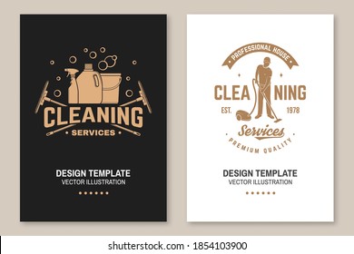 Cleaning Company Covers, Invitations, Posters, Banners, Flyers. Vector Illustration. Vintage Typography Design With Cleaning Equipments. Cleaning Service Template For Company Related Business