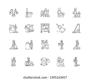 Cleaning company line icons, signs, vector set, outline illustration concept 