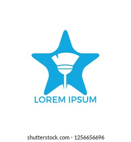 Cleaning company logo design. Broom and Star Cleaning Service Logo Design. 