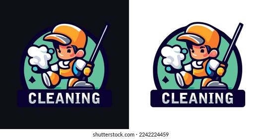 Cleaning company logo with a game character