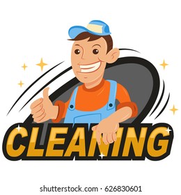 Cleaning Company Logo Male Cleaner Work Stock Vector Royalty Free 626830601