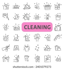 Cleaning company symbol icons. Vector set of linear icons on cleaning theme. Cleaning icons. EPS 10.