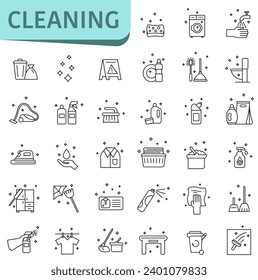 Cleaning company symbol icons. Vector set of linear icons on cleaning theme. Cleaning icons. EPS 10.
