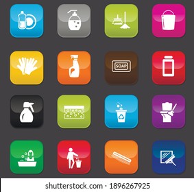 Cleaning company symbol for web icons. Colored buttons on a dark background