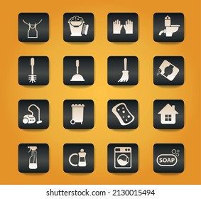 cleaning company symbols on black buttons on yellow background