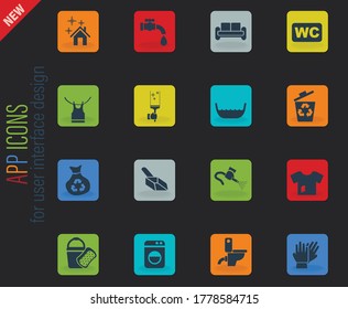 cleaning company vector color web icons on dark background for user interface design