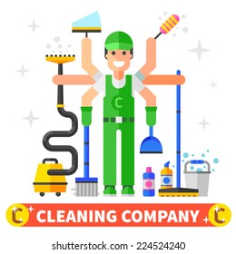 Cleaning company. Vector flat illustration