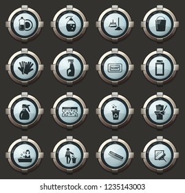 Cleaning company vector stylish round buttons for mobile applications and web