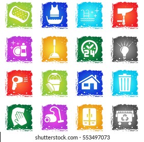 cleaning company web icons in grunge style for user interface design