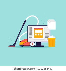 Cleaning the computer. Flat design vector illustration.