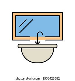 Cleaning Concept, Ceramic Basin Faucet and Mirror Vector Icon design
