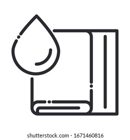 Cleaning concept, folded laundry towel and water drop.  Domestic hygiene vector illustration line style icon