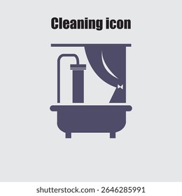 Cleaning concept illustration showing a bathtub icon with shower and curtain in a minimal and stylish design.