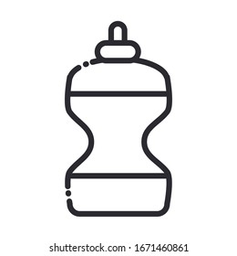 Cleaning concept, plastic bottle of liquid soap. Domestic hygiene vector illustration, line style icon.