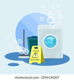 Cleaning concept. Ruler, linen, mop