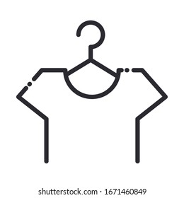 Cleaning concept, shirt on laundry clothes hanger. Domestic hygiene vector illustration, line style icon.